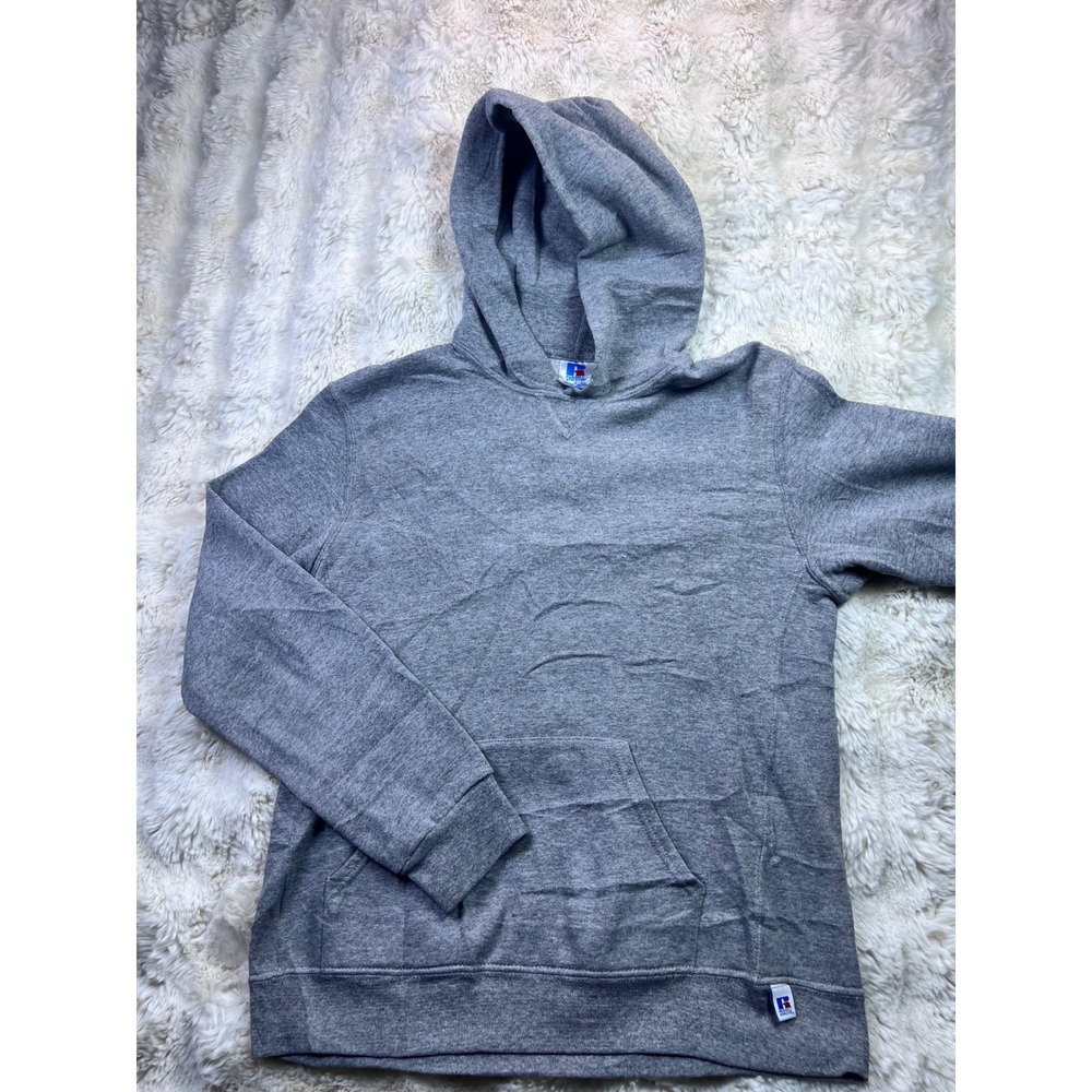 Russell Athletic Youth XL Gray Pullover Hoodie Sweatshirt Heathered Fleece. A34